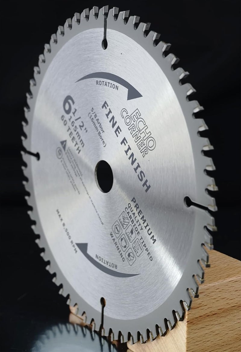 Echo Corner 6-1/2 Inch Fine Finish Wood Cutting Circular Saw Blade, Fine Cut Crosscut Framing Plywood MDF Plastic Veneer Lumber Laminate, 5/8 Inch Arbor (60-Tooth) - Image 3